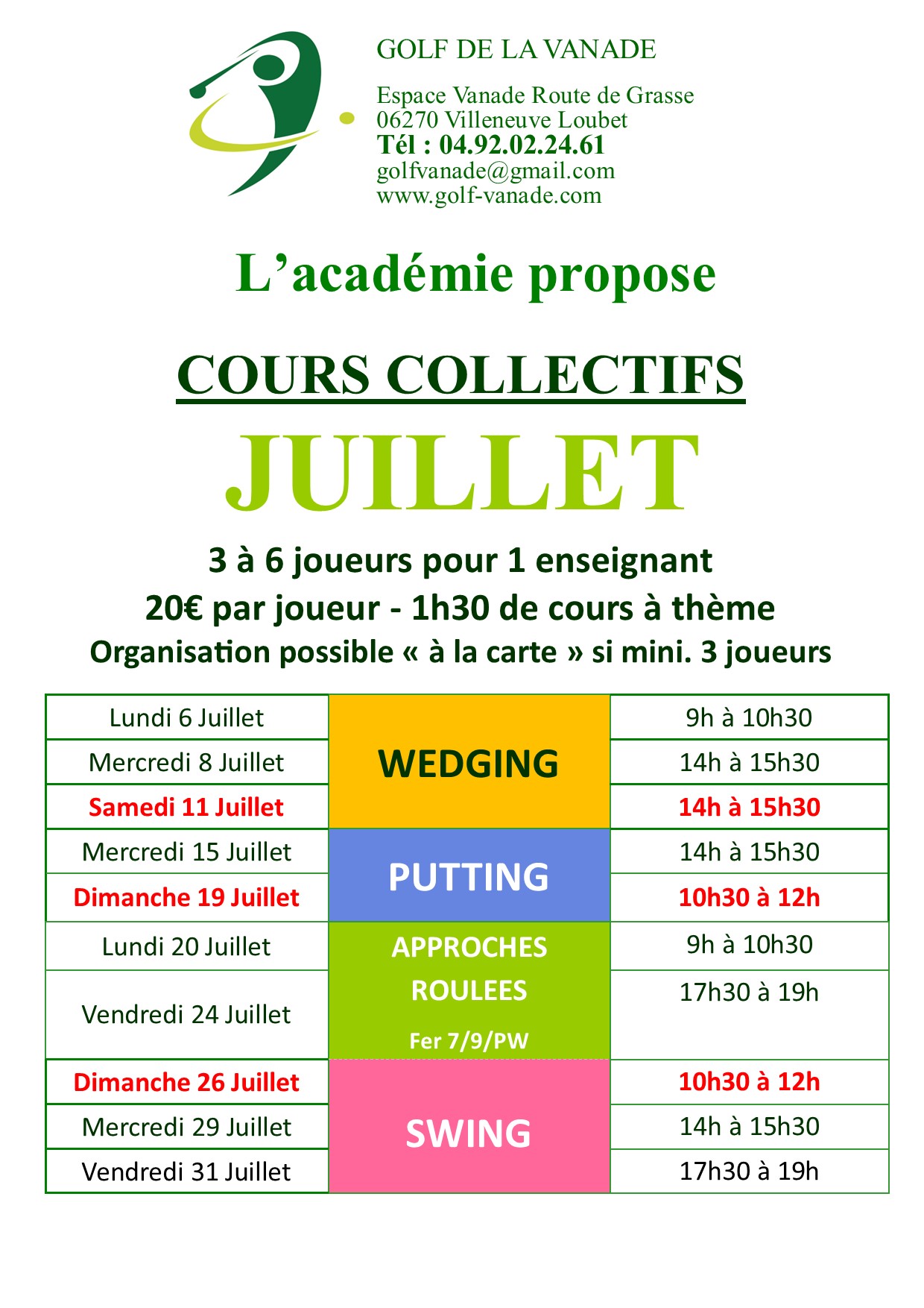 Cours collectifs Juillet 2020