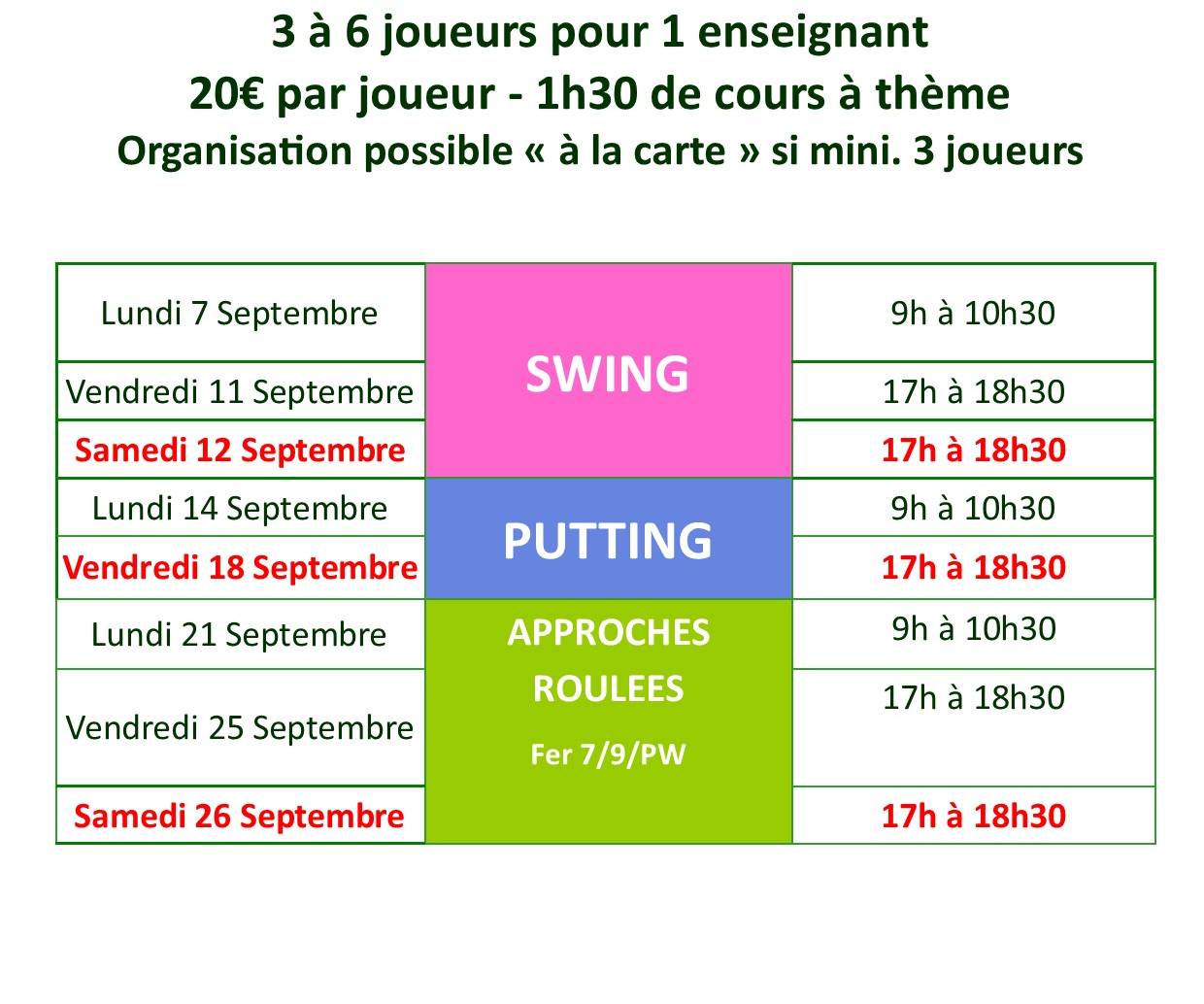 Cours collectifs Septembre 2020